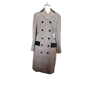Women's Black and White Plaid Double-Breasted Coat